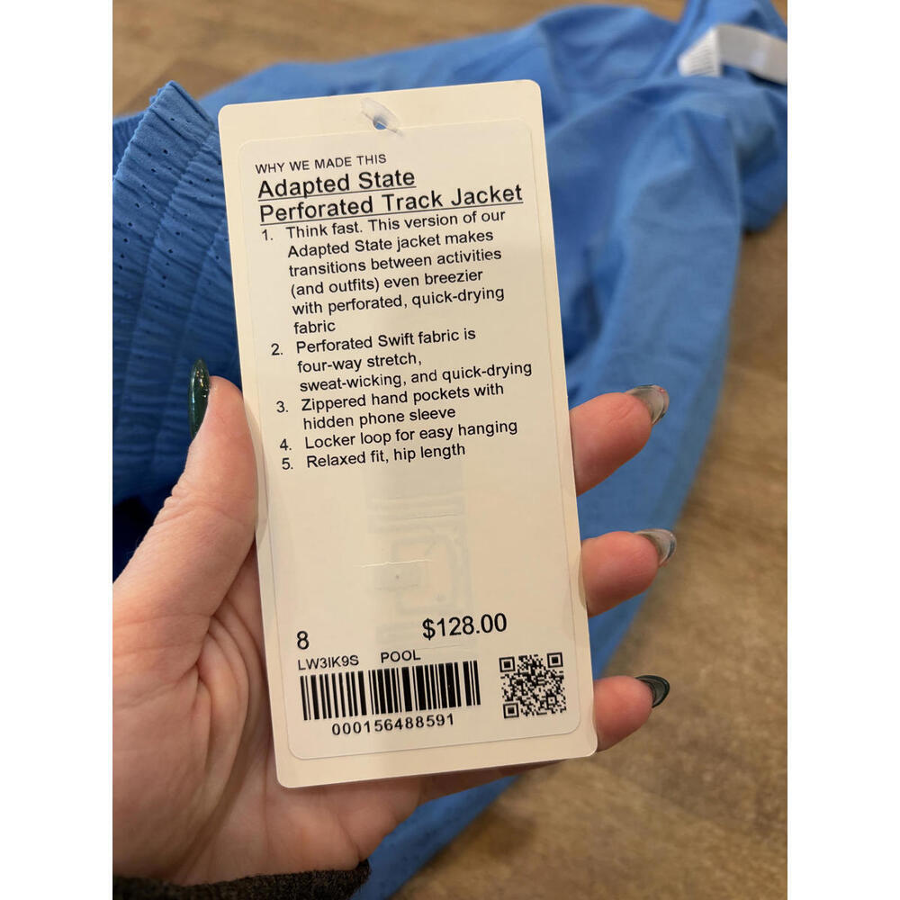 NWT Lululemon Adapted State Perforated Track Jacket size 8 in Pool Party - Picture 2 of 5